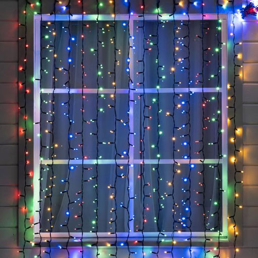 Гирлянда «Занавес» 2×3 м, IP65, УМС, тёмная нить каучук, 600 LED, свечение мульти, 220 В