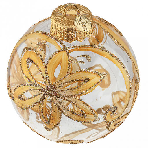 Елочная игрушка шар стеклянная Золотой цветок д10см, ручная художественная роспись, подарочная упаковка (Россия) - Домашняя мода фото 3