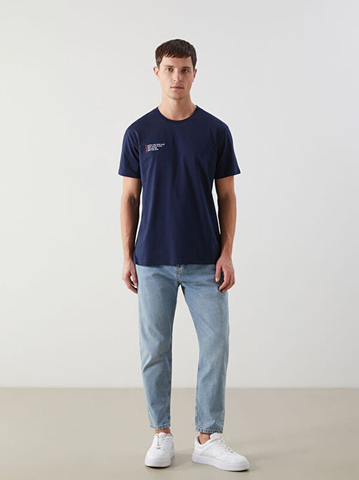 Bisiklet Yaka K?sa Kollu Bask?l? Penye Erkek Ti??rt