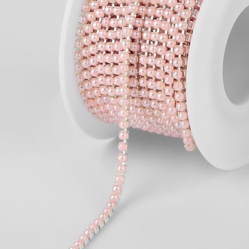 Цепь с жемчугом, металл, пластик, 2 мм, SS6, 9 ± 1 м, цвет розовый