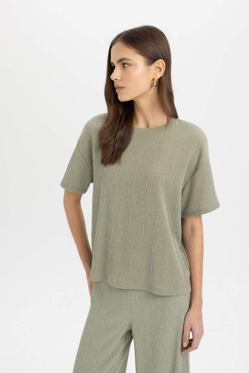 Футболка с короткими рукавами и круглым вырезом Relax Fit - Defacto фото 4