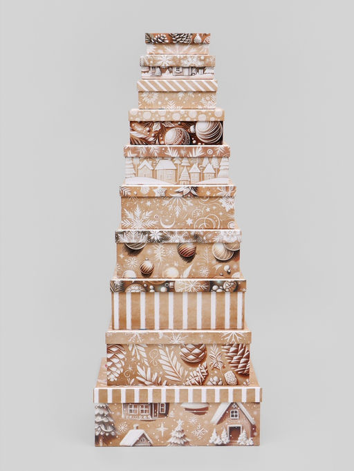 Коробки подарочные новогодние набор 10 в 1 «Зверята», 32.5×20×12.5 - 12×7×4 см