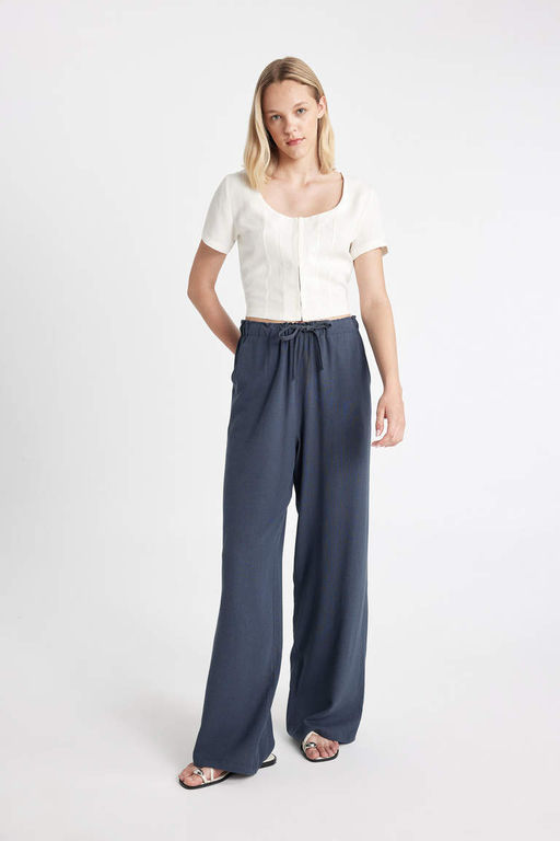 Широкие брюки с тремя карманами, нормальной талией, стандартной длины, брюки из смесового льна - Defacto фото 5