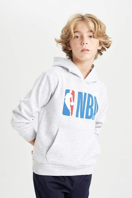 Толстая толстовка с капюшоном и надписью NBA для мальчиков - Defacto фото 3