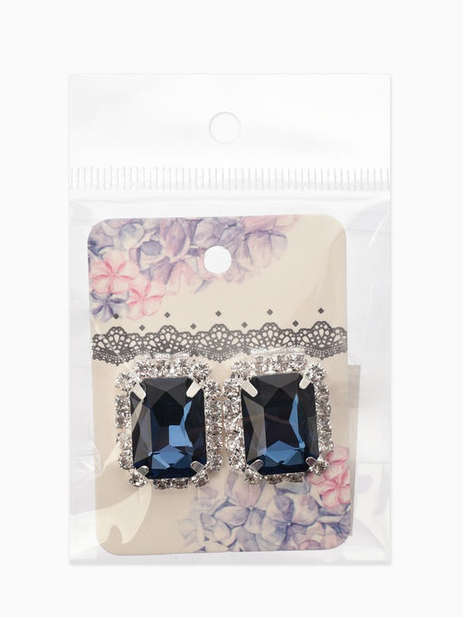 Серьги со стразами «Роскошь», прямоугольник, синий,белый в серебре