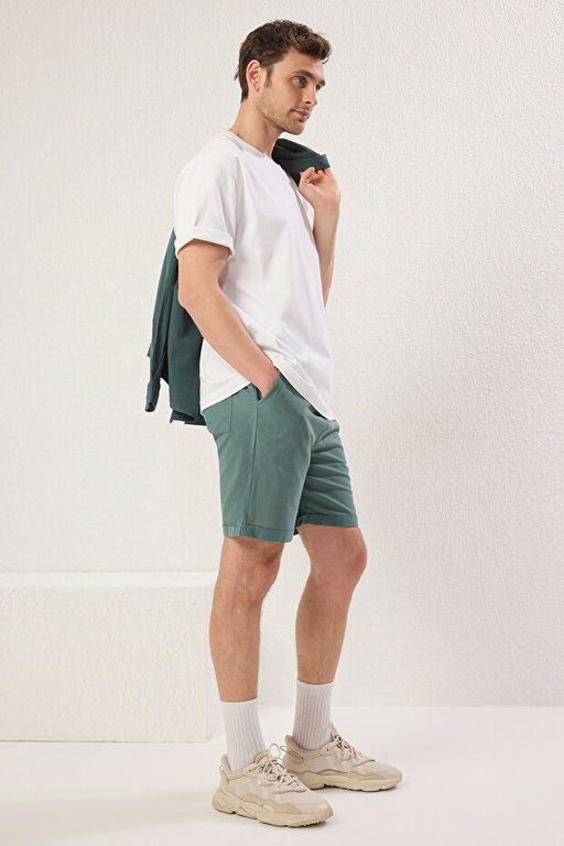 Koyu Ye_il Regular Fit %100 Pamuklu Beli Ba_lamal_ _ort & Bermuda TMNSS25SR00003 - Trendyolmilla фото 2