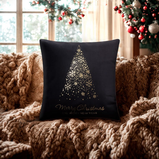 Наволочка декоративная новогодняя «Этель. Merry Christmas», 40×40 см, велюр, чёрная
