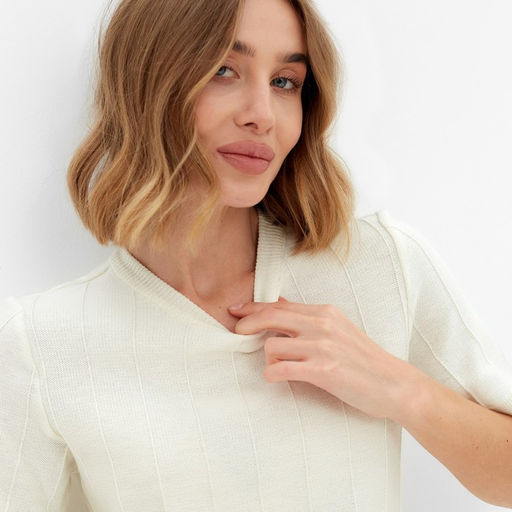 Футболка женская MINAKU: Knitwear collection, цвет экрю, размер 50 фото 3