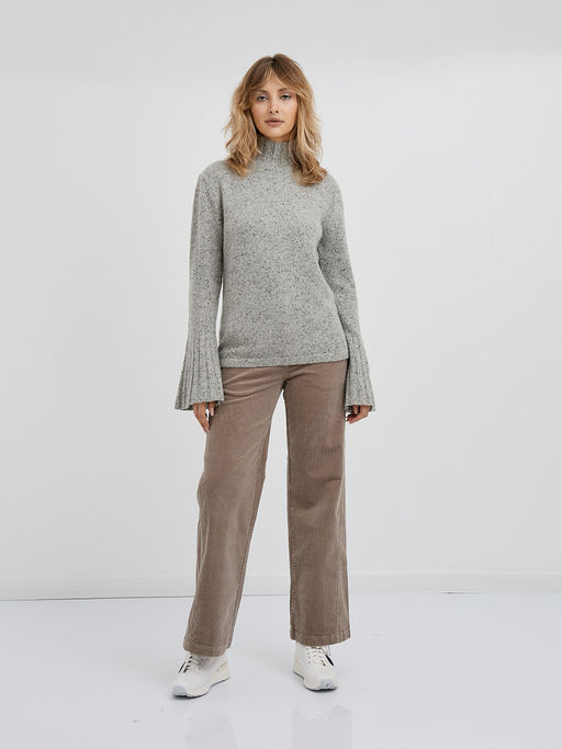 серая меланжевая водолазка с воротником стойкой и с расклешенными рукавами - Glenfield фото 2