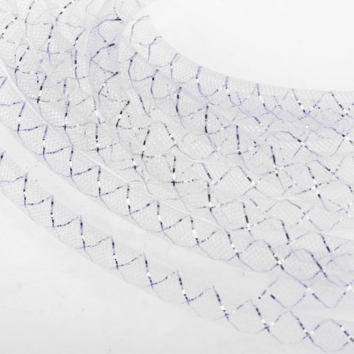 Бижутерная сетка-рукав, 8мм, 5 метров, цвет белый с серебристой нитью - Queen fair фото 3