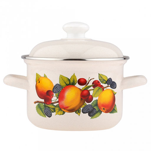 Фруктовый сад Кастрюля эмалированная 1,5л, форма цилиндрическая, металлическая крышка (Россия) - Домашняя мода фото 2