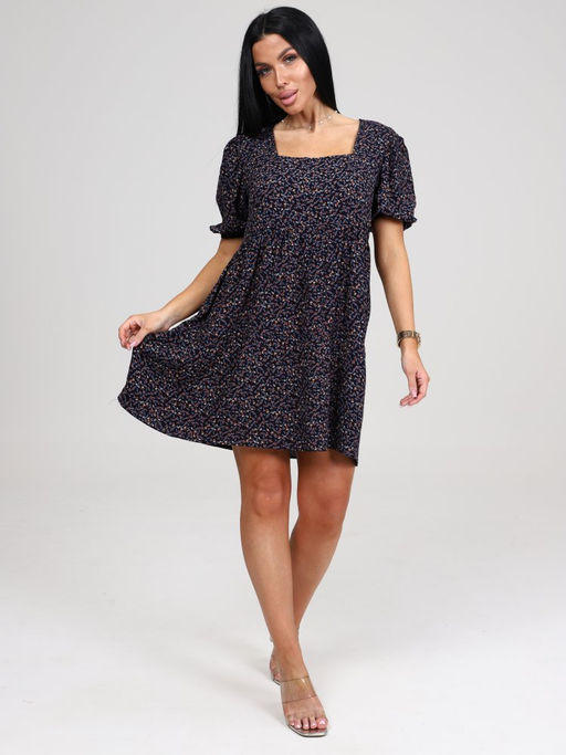 019 ПЛАТЬЕ ЖЕНСКОЕ (Тёмно-синий/цветочки) - А-дина фото 2