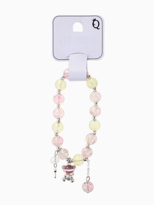 Браслет с подвесками "Сахарный" мишка, шар №10/8, цвет розово-жёлтый в серебре