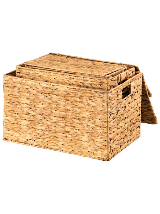 Набор 3 плетенных корзин, 45*30,5*27 см, 40,5*25*24 см, 35*21*23 см, с крышками, водный гиацинт