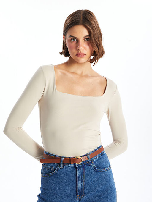 Kare Yaka D?z Uzun Kollu Kad?n Body