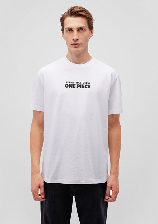 One Piece Bask?l? Beyaz Tisort - Mavi фото 3