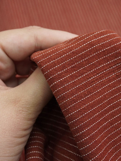 Пестрядь Мелкая полоска на темно-терракотовом, ш.1.4м, хлопок-95%, п/э-5%, 165гр/м.кв - Купава фото 4