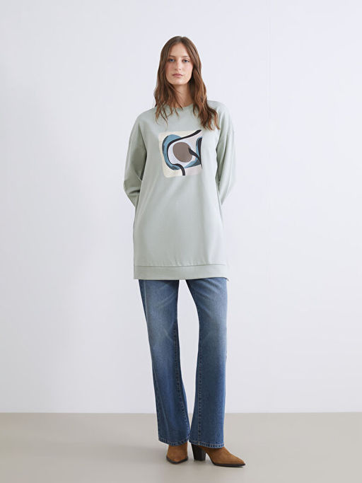Bask?l? Oversize Kad?n Sweatshirt Tunik