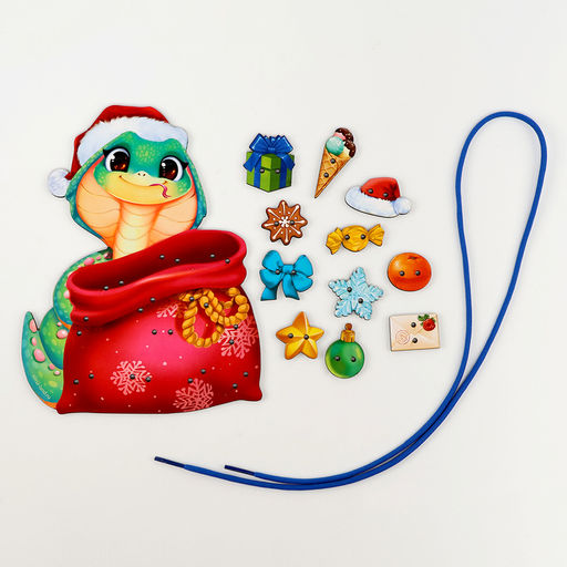 Шнуровка на новый год «Змея спешит на ёлку», игрушка для детей