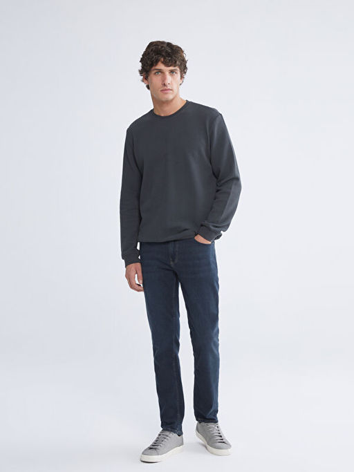 Bisiklet Yaka Uzun Kollu Erkek Dokulu Sweatshirt