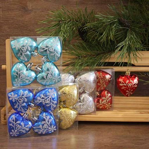 Набор украшений "Сердечки" 4шт., 7см (6ADC4-А129/4Н) в разных пачках - разные цвета