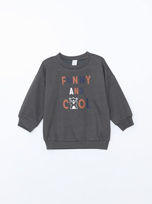 Bisiklet Yaka Uzun Kollu Bask?l? Erkek Bebek Sweatshirt