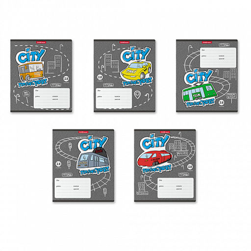 Цена за 10 шт. Тетрадь школьная ученическая ErichKrause City Transport, 18 листов, линейка (в плёнке по 10 шт.)_MIX-PACK  фото 2