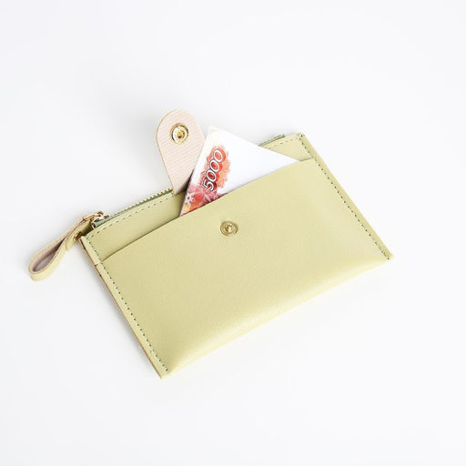 Картхолдер с монетницей на молнии, на 3 карты, с окошком, светло-зелёный