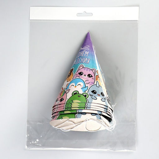 Колпак бумажный «С Днём Рождения», (набор 6 шт.)