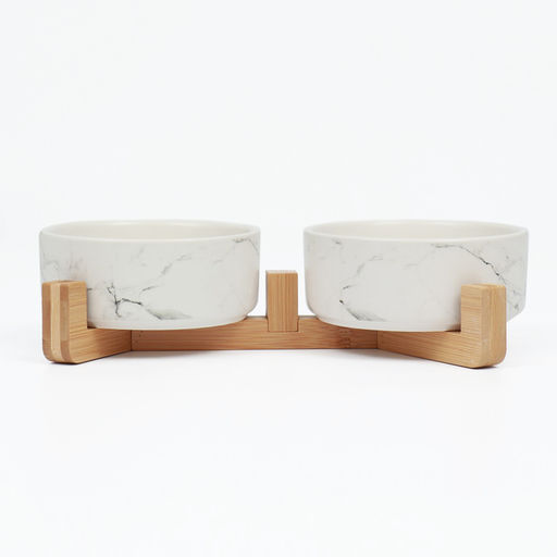 Миски керамические двойные на подставке 2 х 450 мл 28,5 х 15,5 х 7 см, мрамор - Пижон фото 3