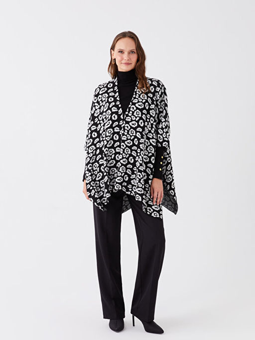 ?al Yaka Desenli Oversize Kad?n Triko Pan?o