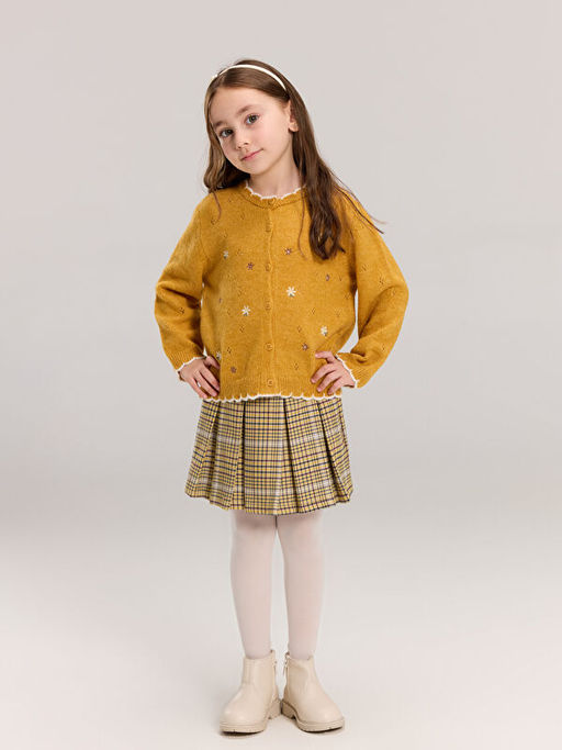 Bisiklet Yaka ?i?ekli K?z ?ocuk Triko H?rka