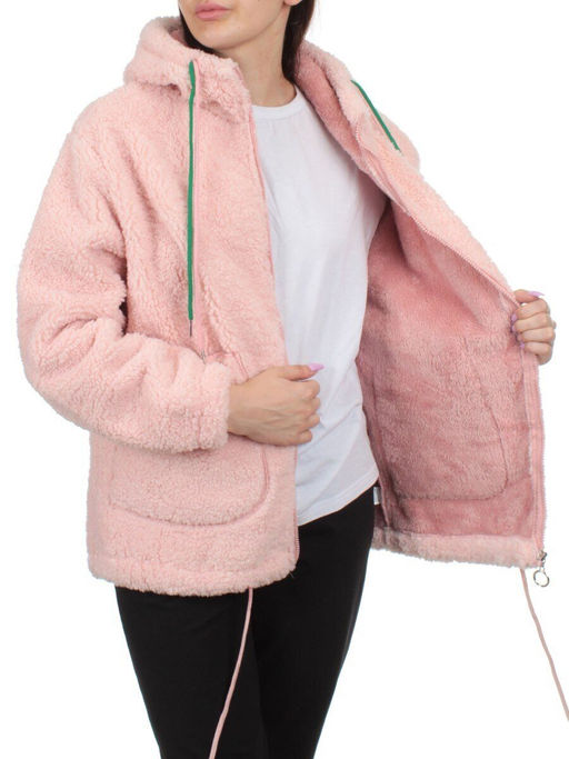 1008 PINK Куртка плюшевая демисезонная (65% хлопок, 35% полиэстер) оверсайз 46-54