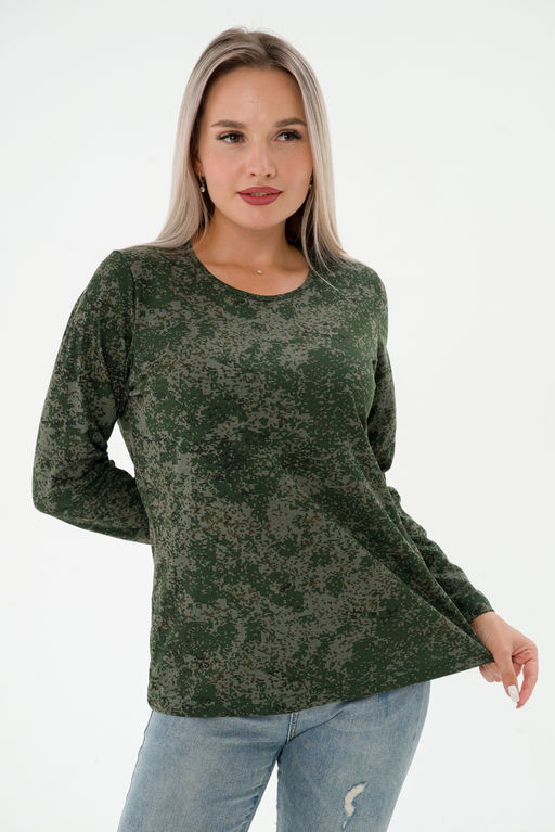 Футболка женская длинный рукав из кулирки цифра зеленый - Амадэль фото 3