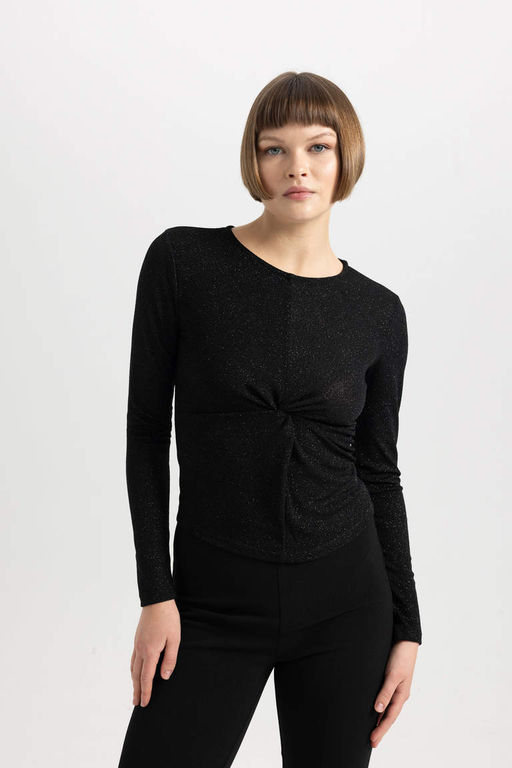 Облегающая футболка с круглым вырезом и длинными рукавами - Defacto фото 5