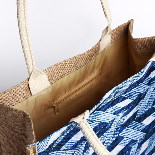 Шопер без застёжки, цвет синий/бежевый - Simaland фото 3