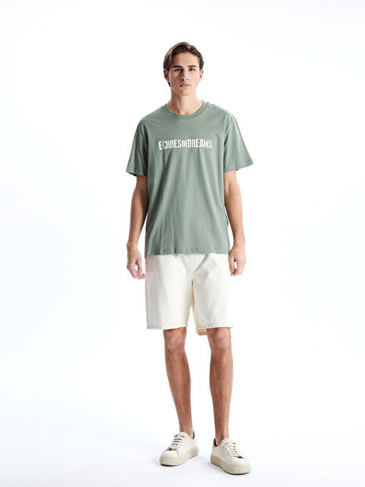 Bisiklet Yaka K?sa Kollu Bask?l? Penye Erkek Ti??rt