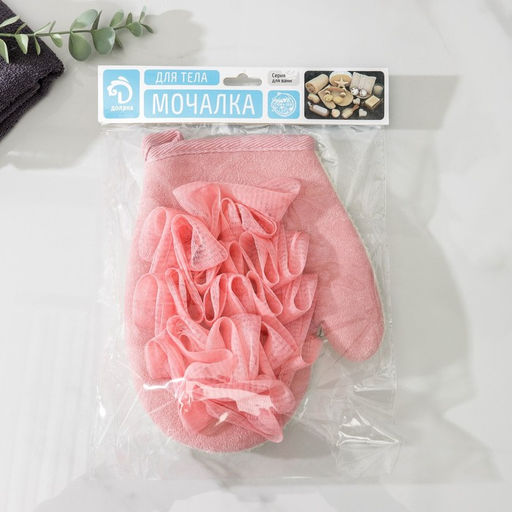 Мочалка - варежка для тела массажная со скрабером Доляна «Афродита», 19×21 см, цвет розовый