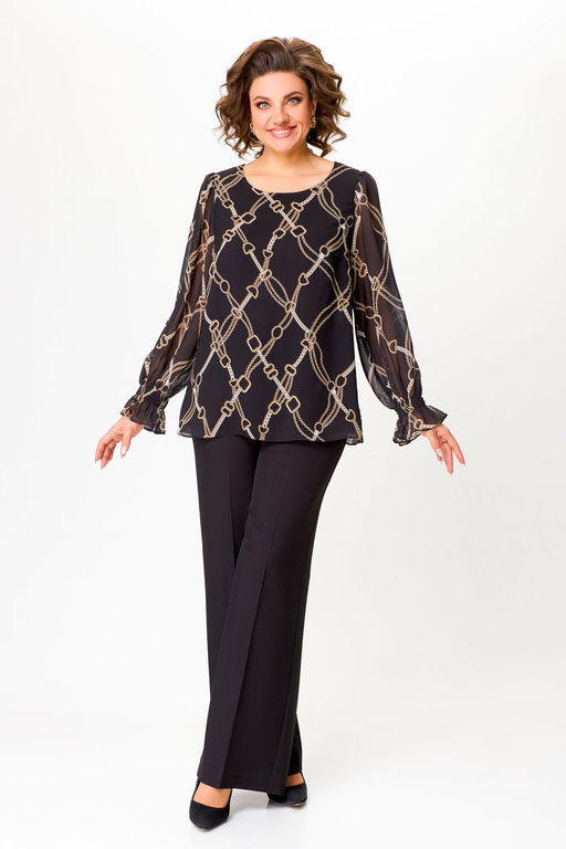 Блуза Swallow 803.2 черный+серебряный узор фото 750