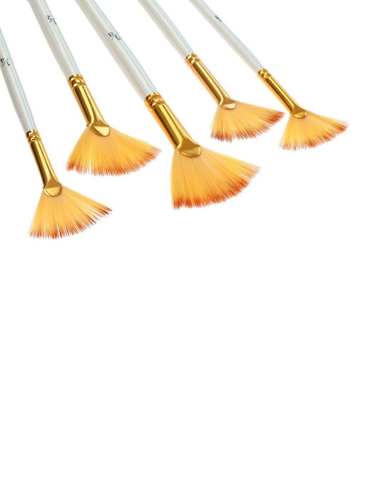 Набор кистей для рисования, синтетика, 5 штук: № 1/8, 3/8, 5/8, 1/2, 1/4, плоские, веерные, деревянная ручка, международный размер