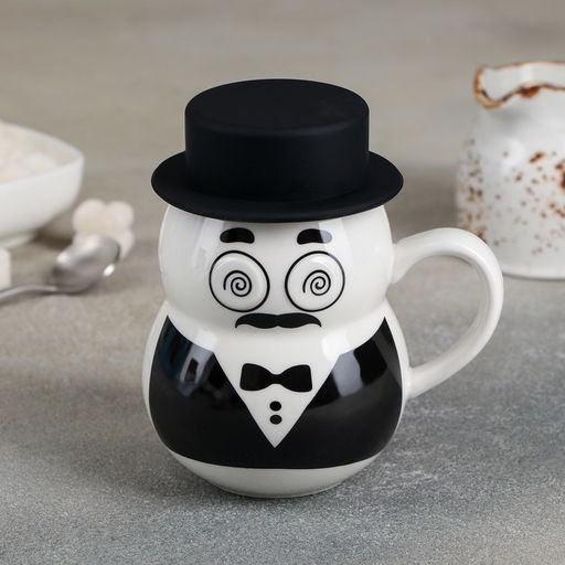 Кружка с силиконовой крышкой Джентльмен, 380 мл, керамика, рисунок МИКС