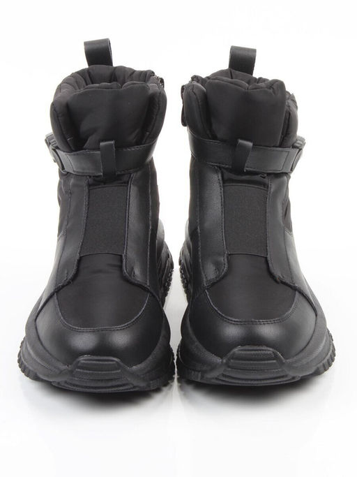 04-WG037-3M BLACK Ботинки зимние женские (натуральная кожа, курточная ткань, 100% шерсть)