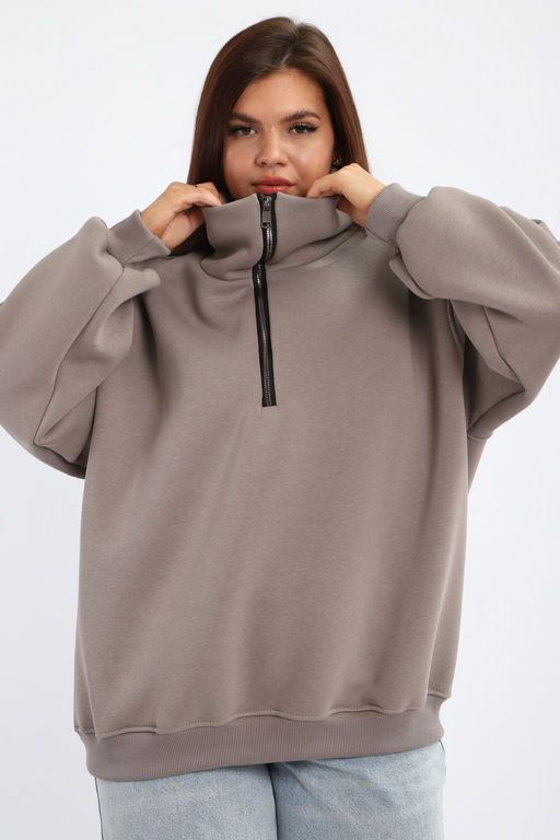 Толстовка женская из футера начес Комфорт серо-коричневый макси