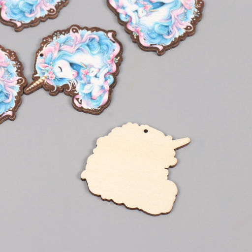 Цена за 10 шт. Декор для творчества дерево Семья единорогов, 4?4.2?0.3 см