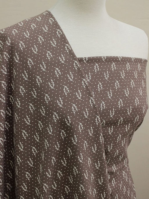 Теплый хлопок Набойка-веточки с горошком цв.шоколадно-коричневый с лиловым оттенком, ш.1.5м - Купава фото 2