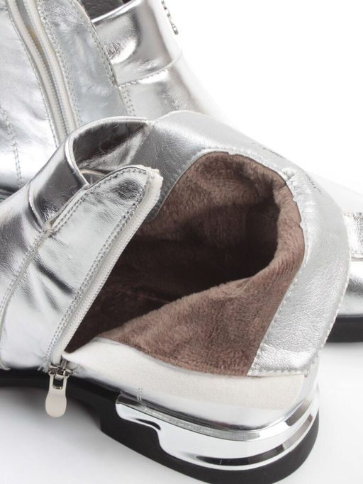 01-B48B-87C GREY/SILVER Ботинки демисезонные женские (натуральная кожа, байка)