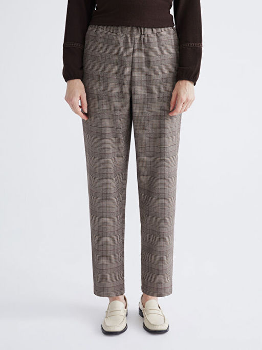 Beli Lastikli Ekose Kad?n Pantolon