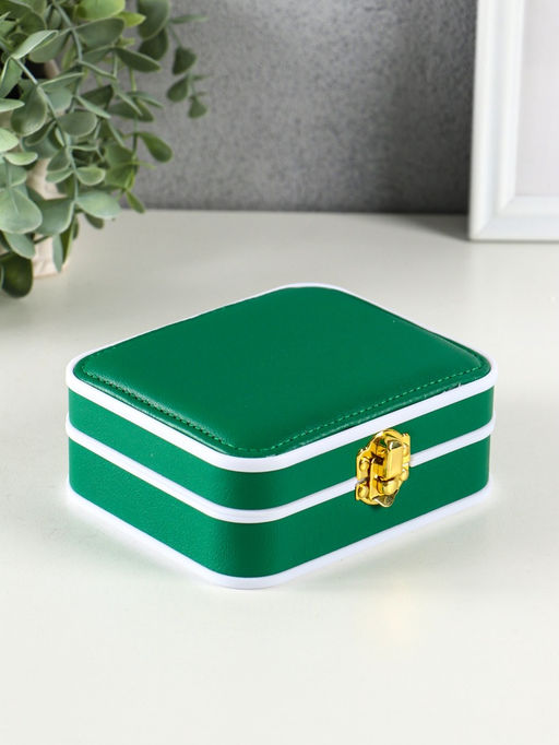 Шкатулка для украшений Giulia, пластик, кожзам, 6 ячеек, 10 полос, зелёная, 13.5×11.5×5.5 см