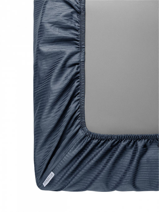 Проcтыня натяжная сатин-страйп 180x200+25 синий сатин