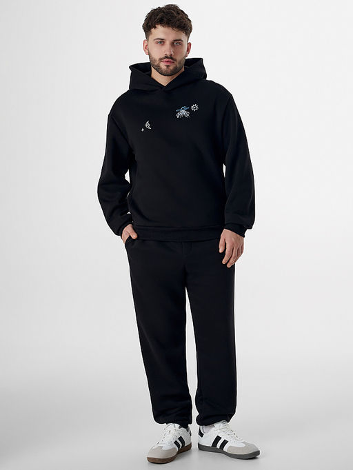 Теплое худи мужское черное с начесом